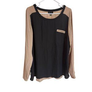 AB Studio Womens Black & Beige Long Sleeve Blouse With Chest Pocket XL